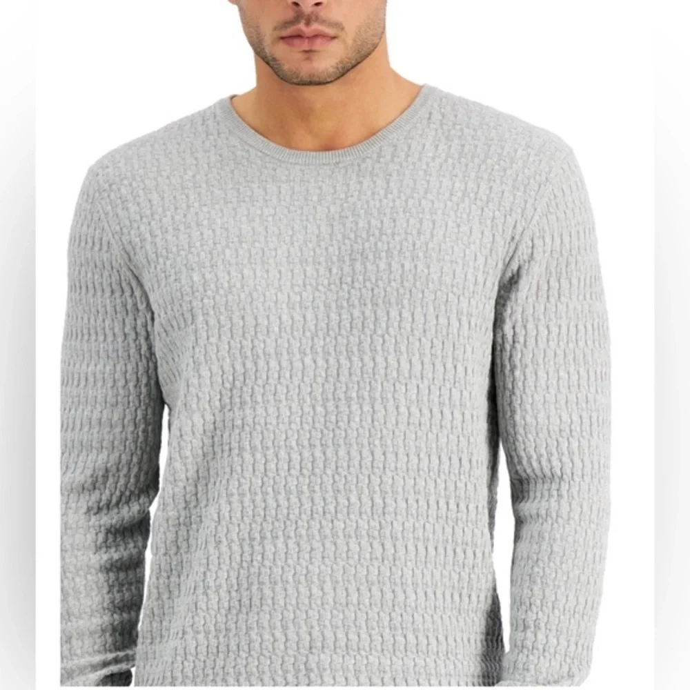 Alfani Men's Grid Knit Novelty Sweater 100% cotton pullover sweater Medium‎ grey